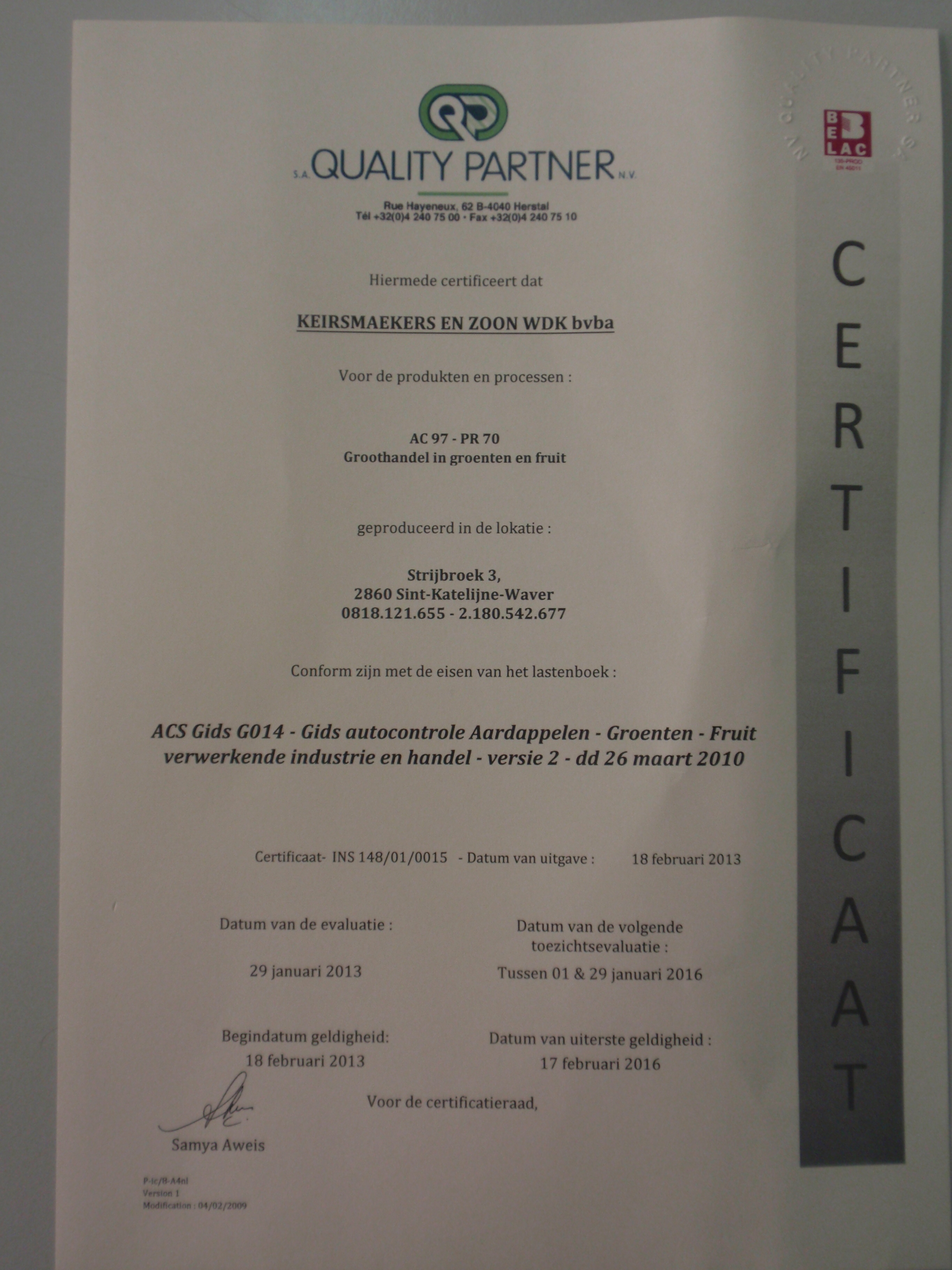 Certificaat Keirsmaekers